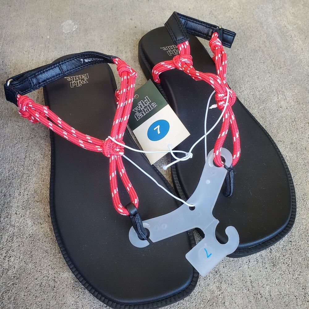Wild Fable Womens Red Rope Strappy Thong Sandals Black Slingback Flat Size 7